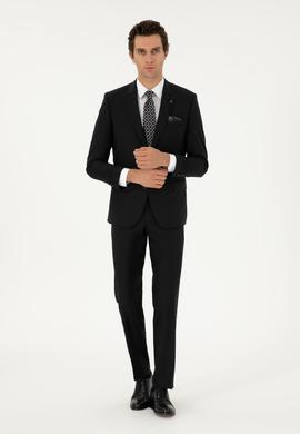 Siyah Slim Fit %100 Yün Basic Takım Elbise