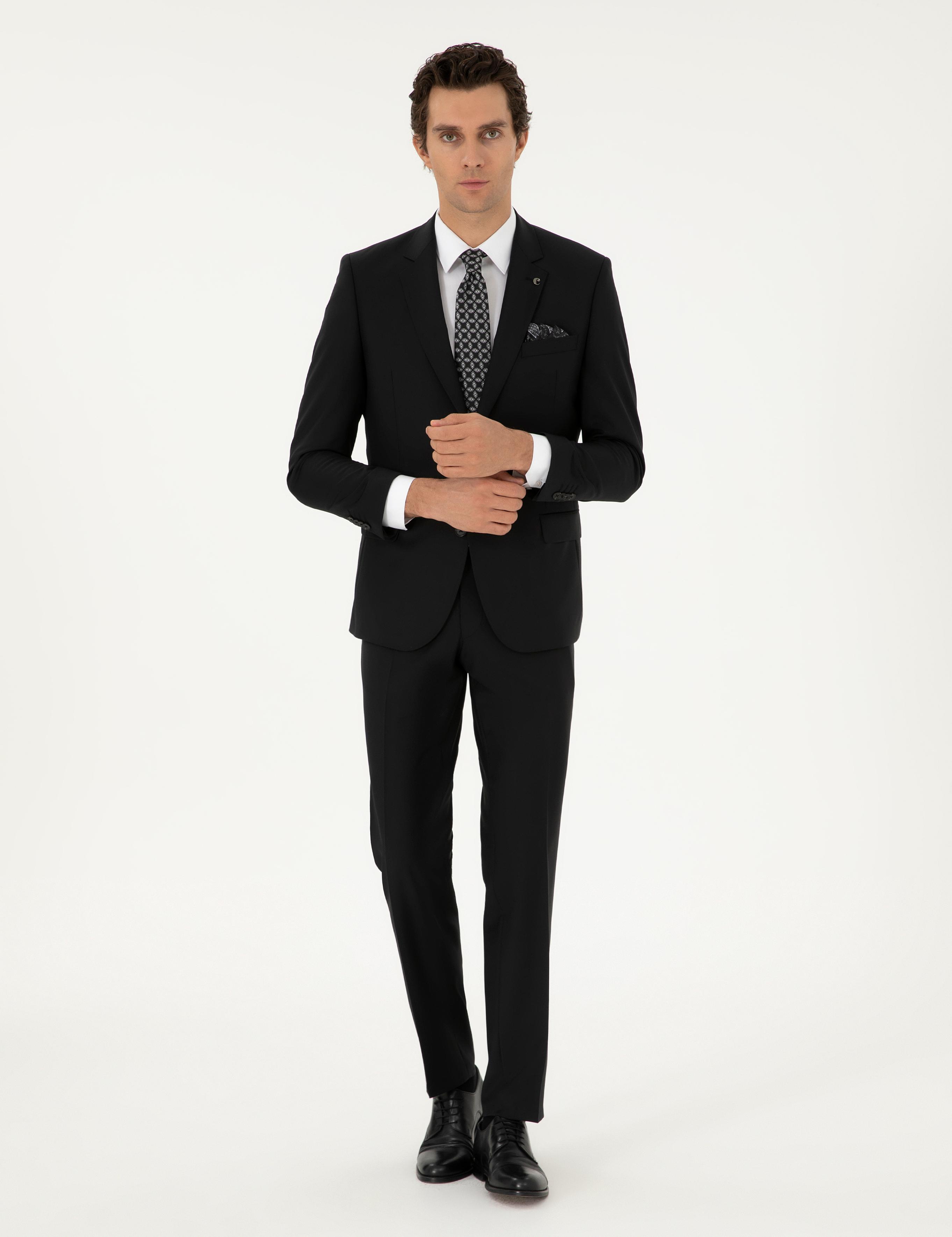 Siyah Slim Fit %100 Yün Basic Takım Elbise - 50299348038