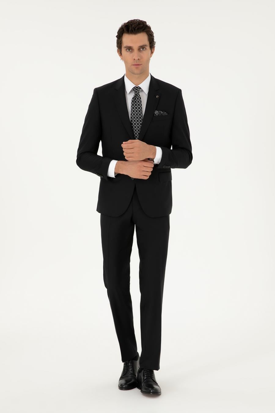 Siyah Slim Fit %100 Yün Basic Takım Elbise - 50299348038