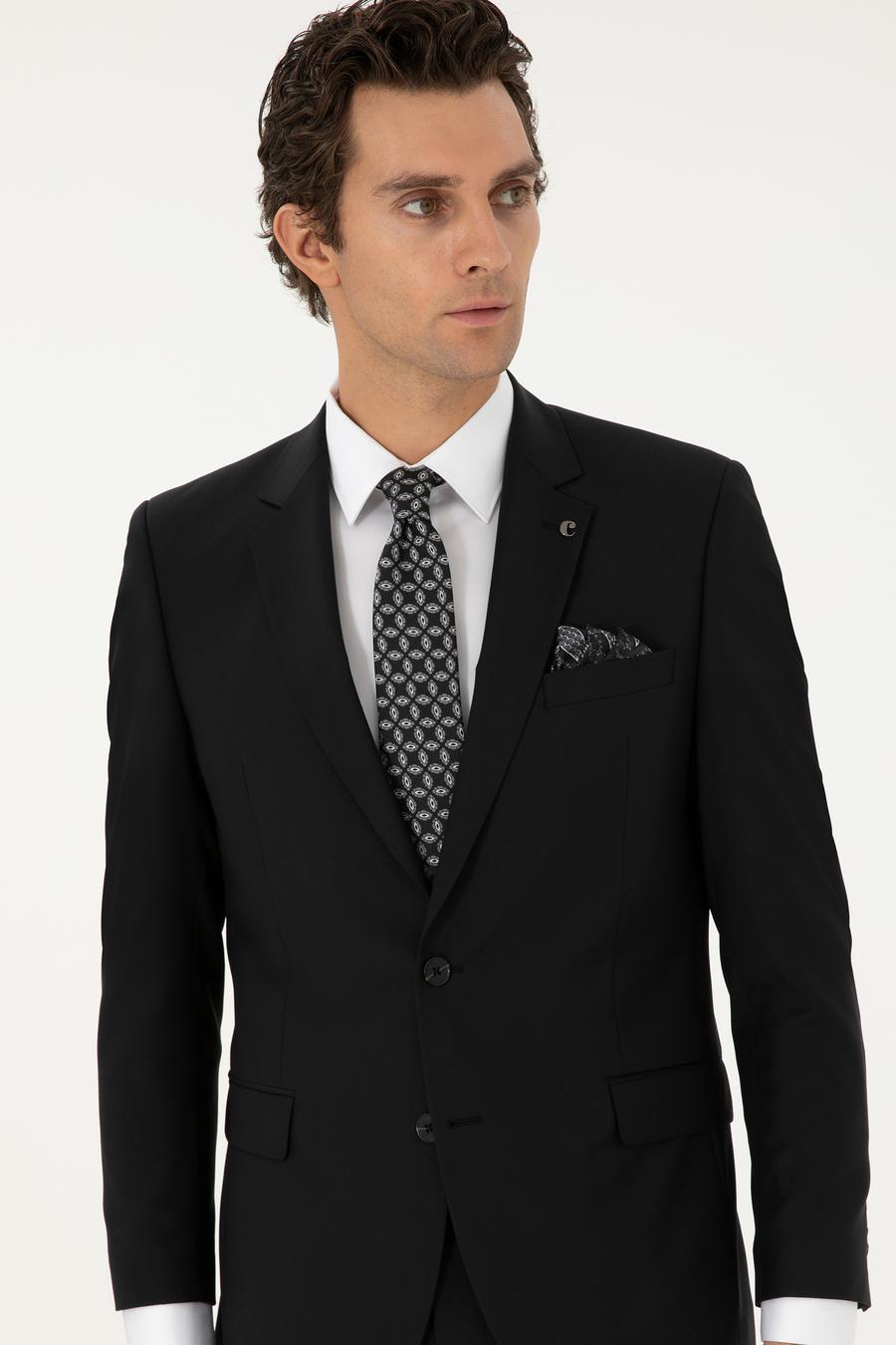 Siyah Slim Fit %100 Yün Basic Takım Elbise - 50299348038