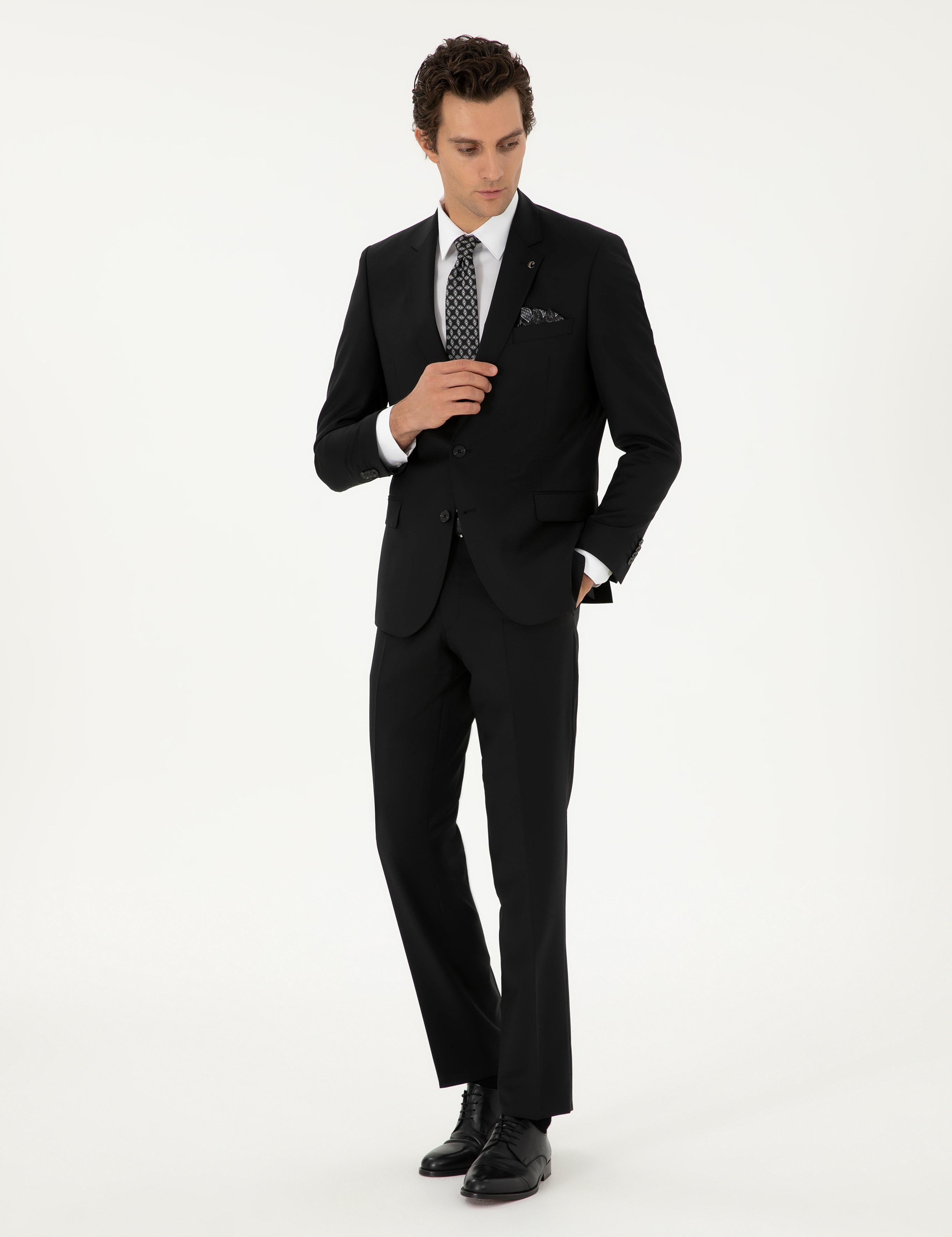 Siyah Slim Fit %100 Yün Basic Takım Elbise - 50299348038