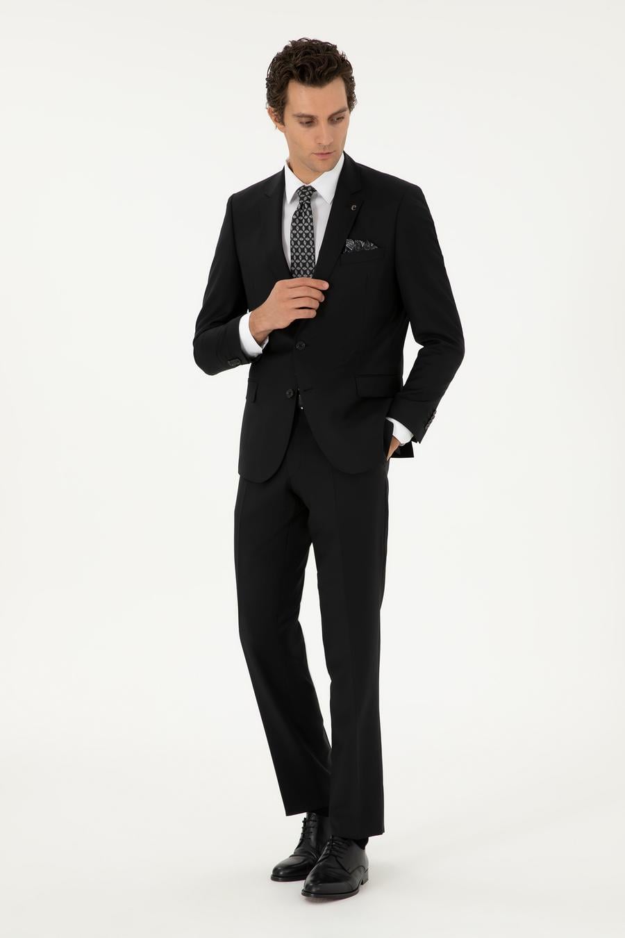 Siyah Slim Fit %100 Yün Basic Takım Elbise - 50299348038