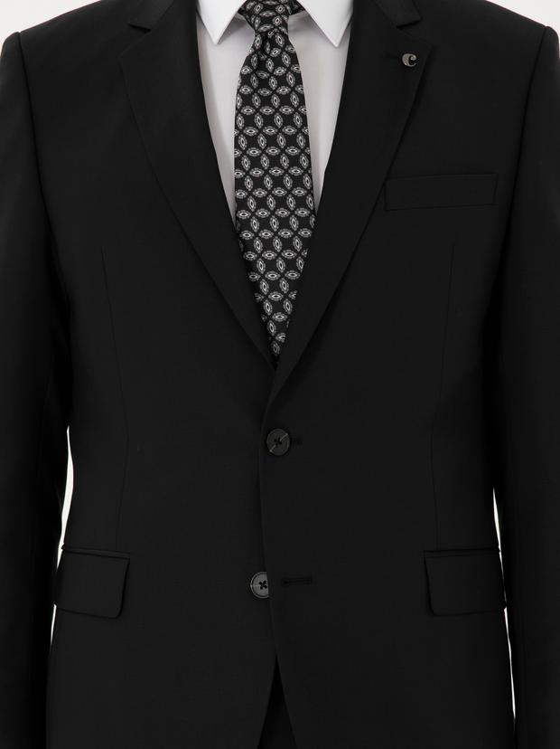 Siyah Slim Fit %100 Yün Basic Takım Elbise