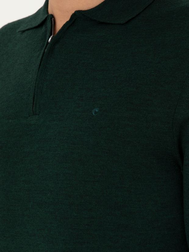 Zümrüt Regular Fit Yün Karışımlı Fermuarlı Polo Yaka Basic Triko Kazak