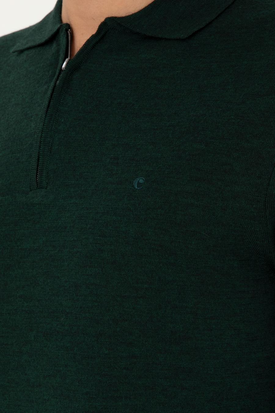 Zümrüt Regular Fit Yün Karışımlı Fermuarlı Polo Yaka Basic Triko Kazak - 50296495046