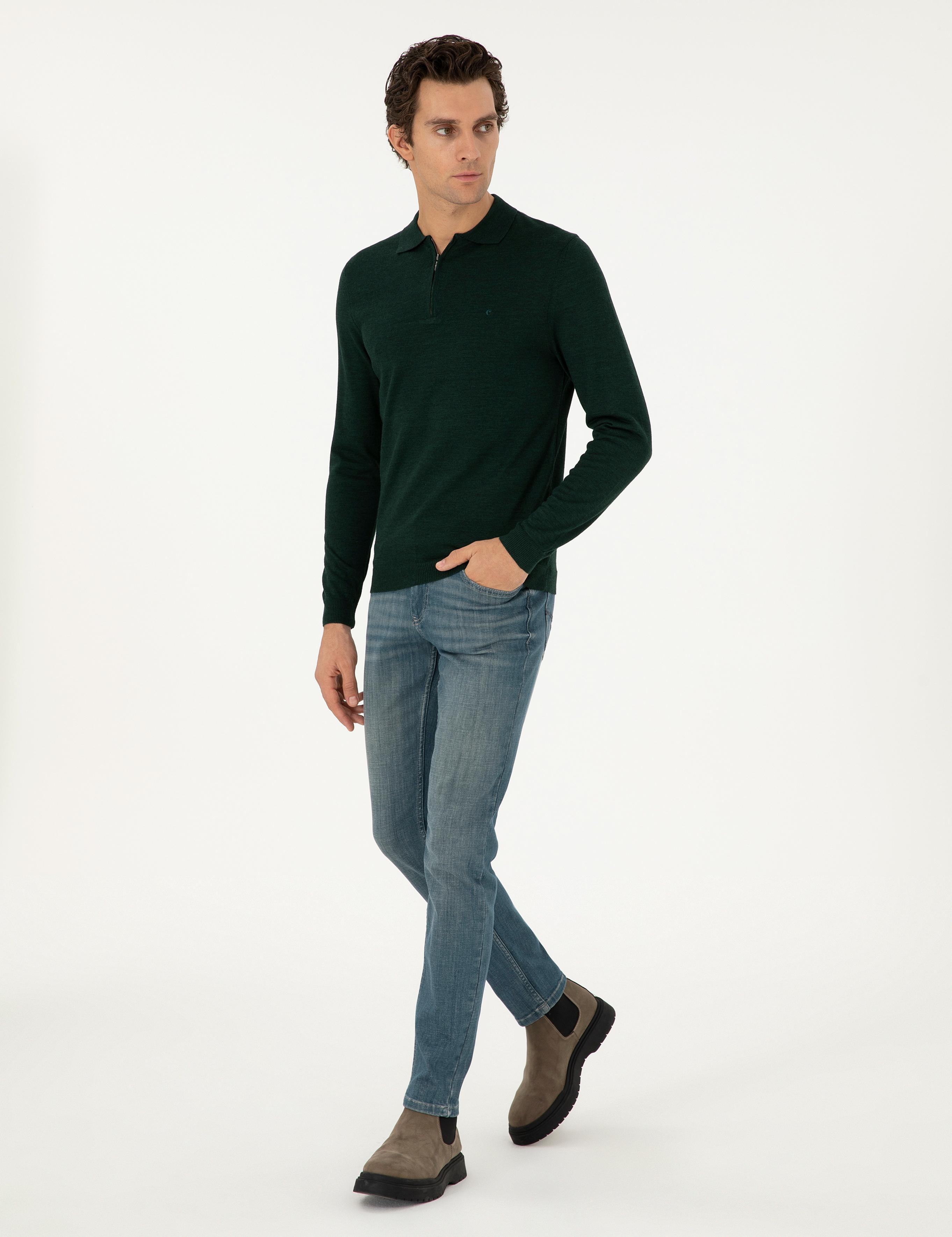 Zümrüt Regular Fit Yün Karışımlı Fermuarlı Polo Yaka Basic Triko Kazak - 50296495046