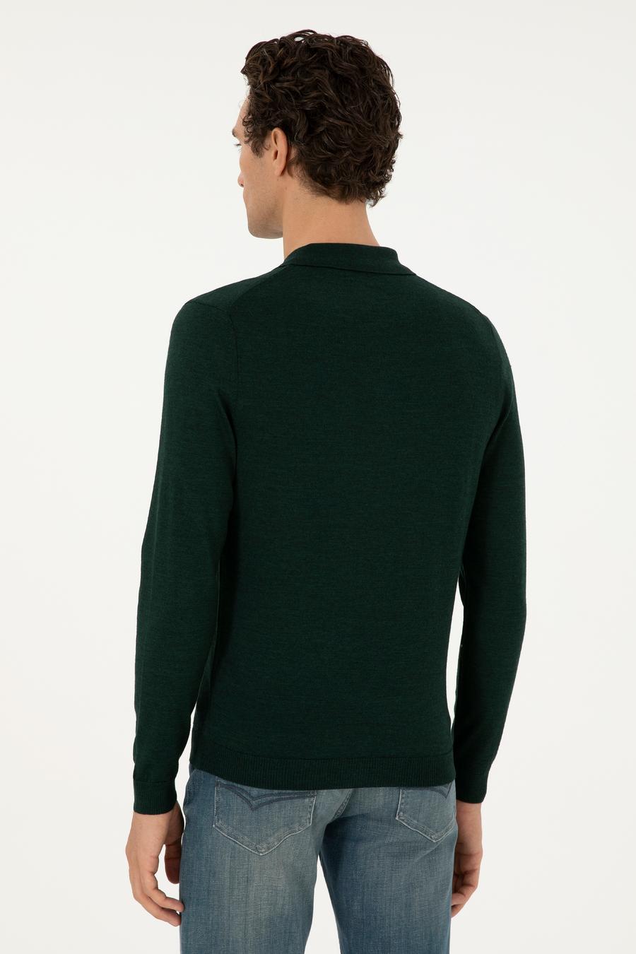 Zümrüt Regular Fit Yün Karışımlı Fermuarlı Polo Yaka Basic Triko Kazak - 50296495046