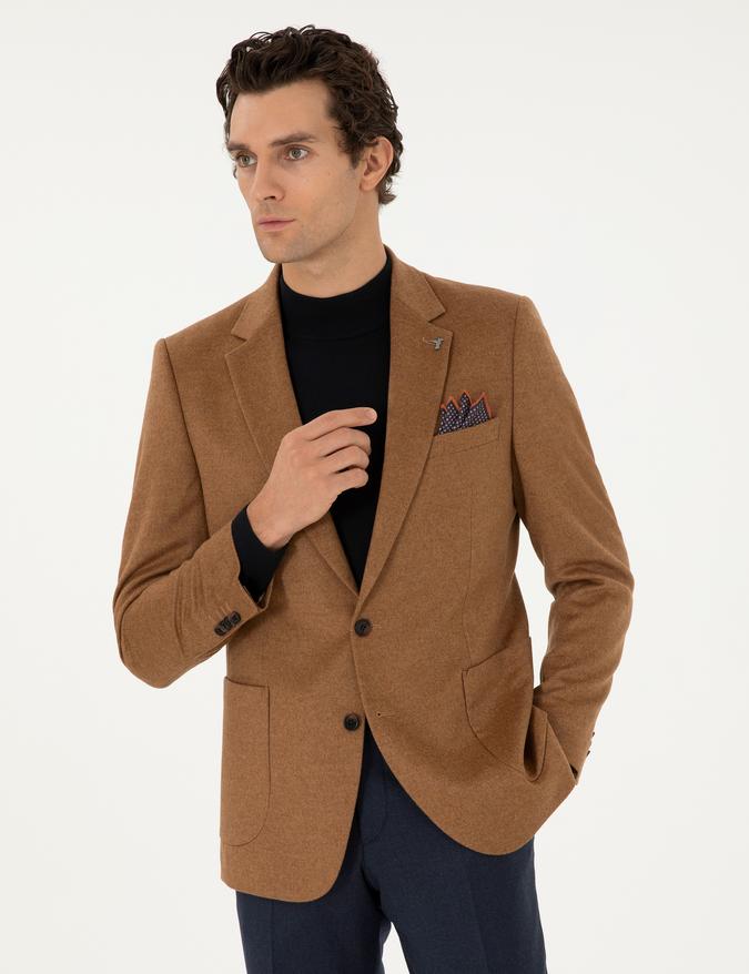 Camel Slim Fit Ceket