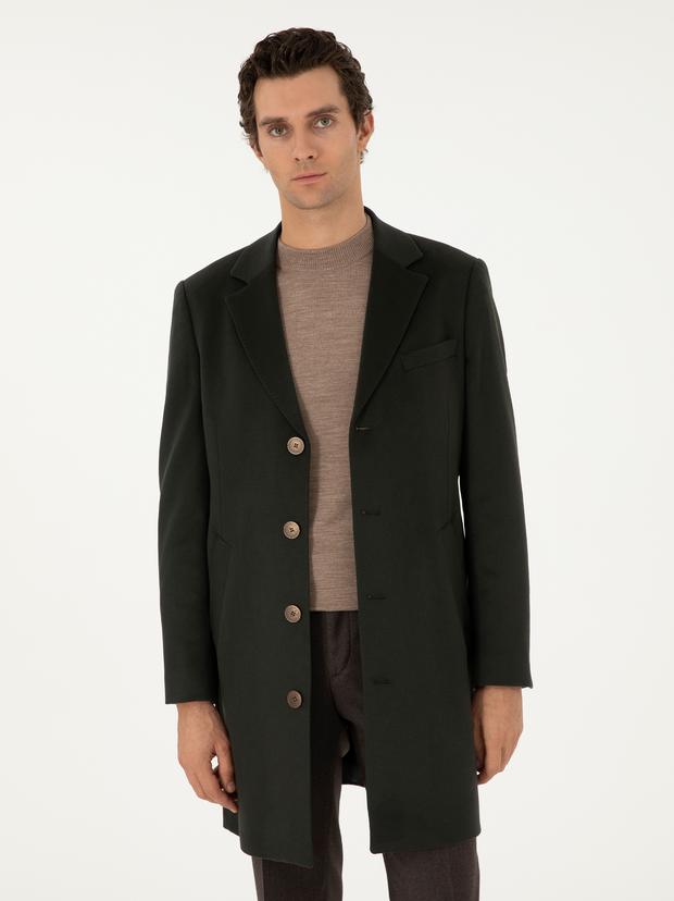 Koyu Yeşil Kaşmir Slim Fit Palto