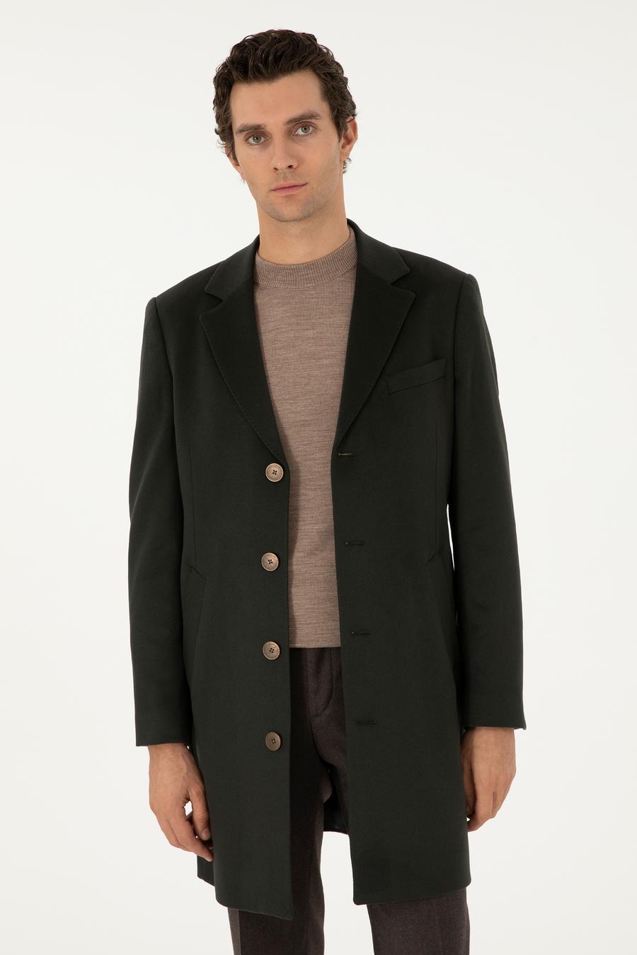 Koyu Yeşil Kaşmir Slim Fit Palto - 50293726048