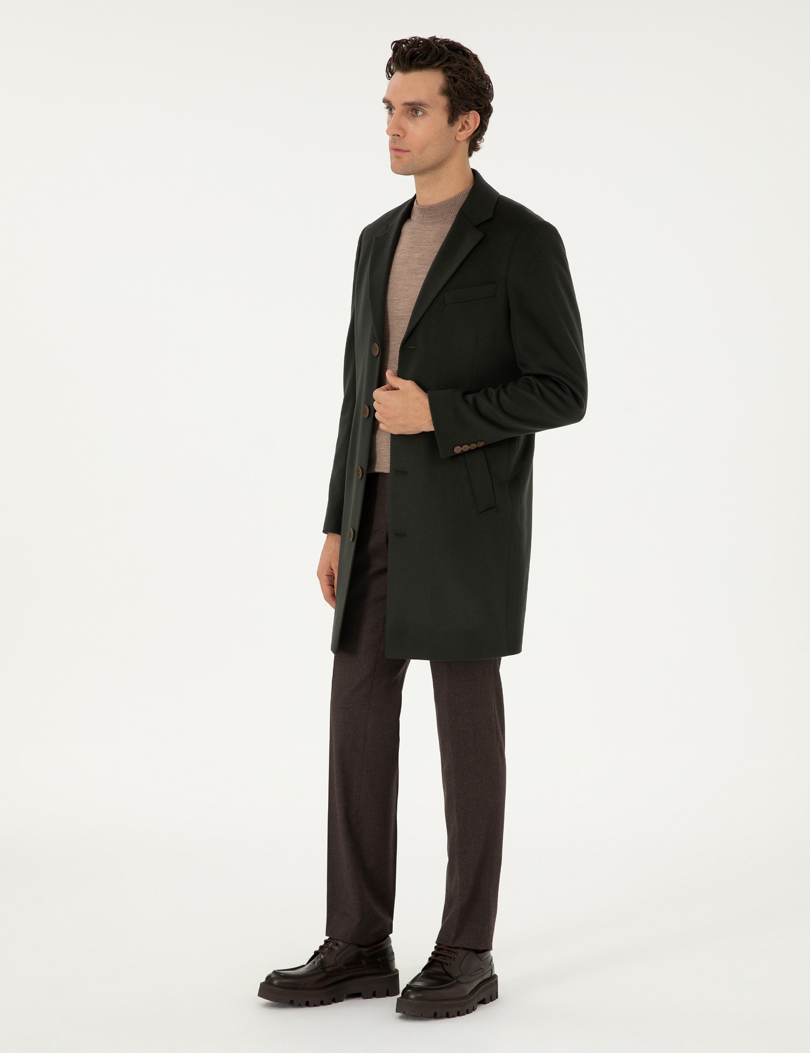 Koyu Yeşil Kaşmir Slim Fit Palto - 50293726048