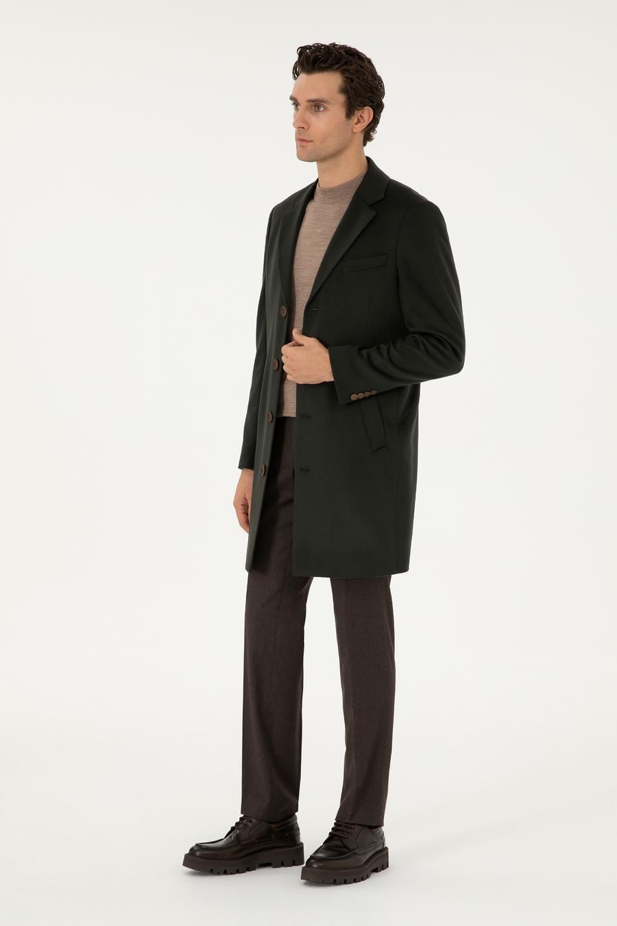 Koyu Yeşil Kaşmir Slim Fit Palto - 50293726048