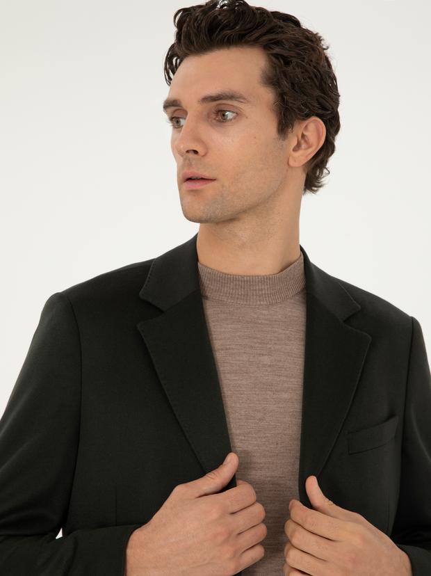 Koyu Yeşil Kaşmir Slim Fit Palto