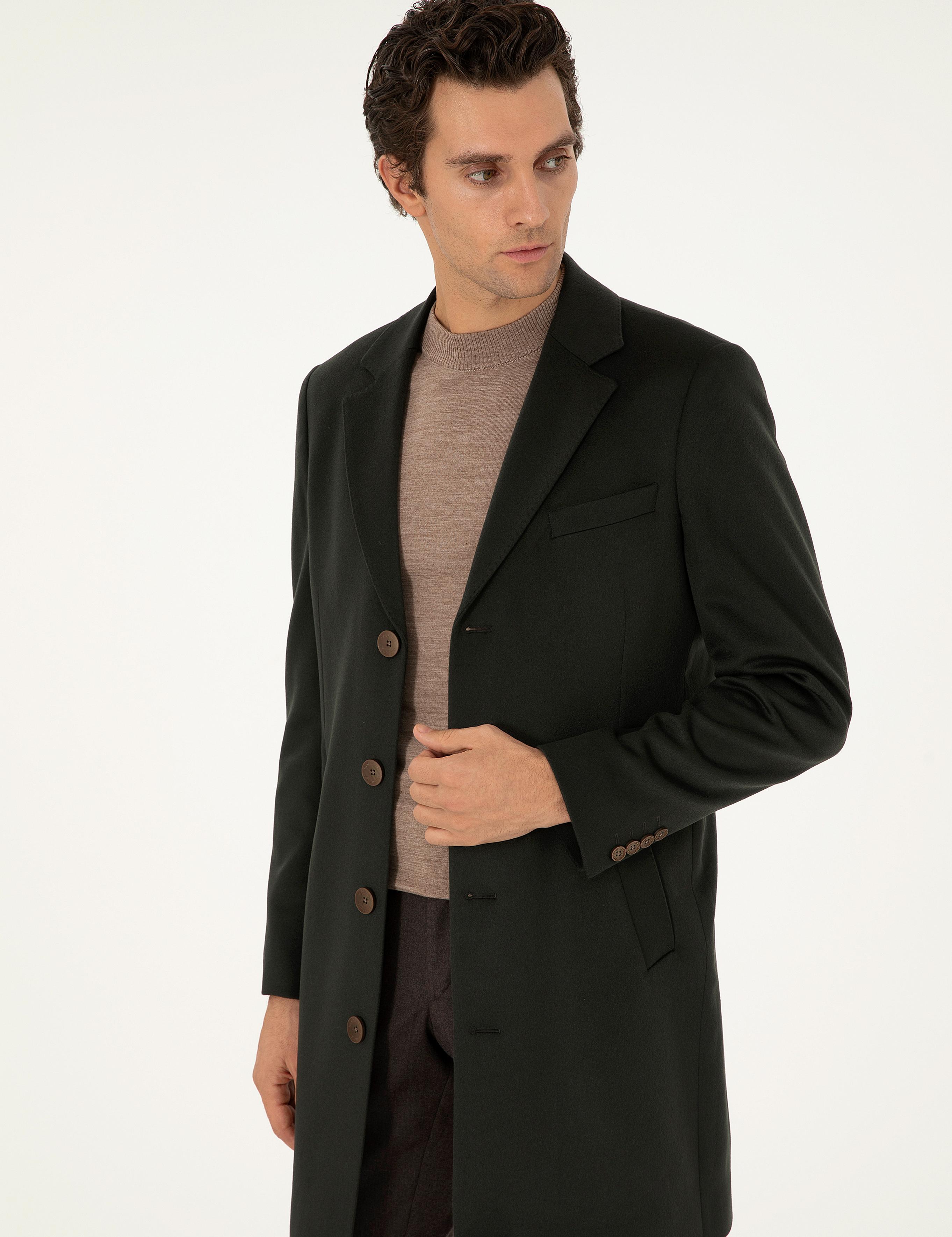 Koyu Yeşil Kaşmir Slim Fit Palto - 50293726048