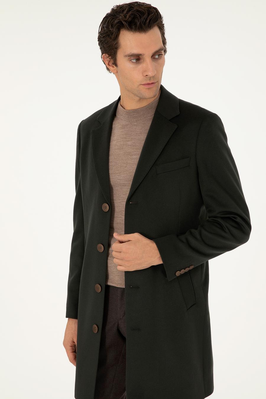Koyu Yeşil Kaşmir Slim Fit Palto - 50293726048