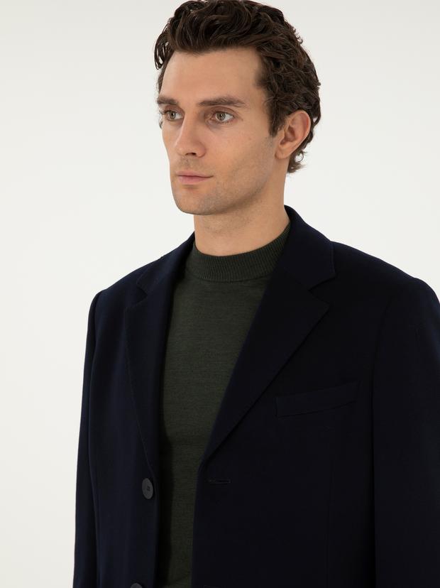 Lacivert Kaşmir Slim Fit Palto