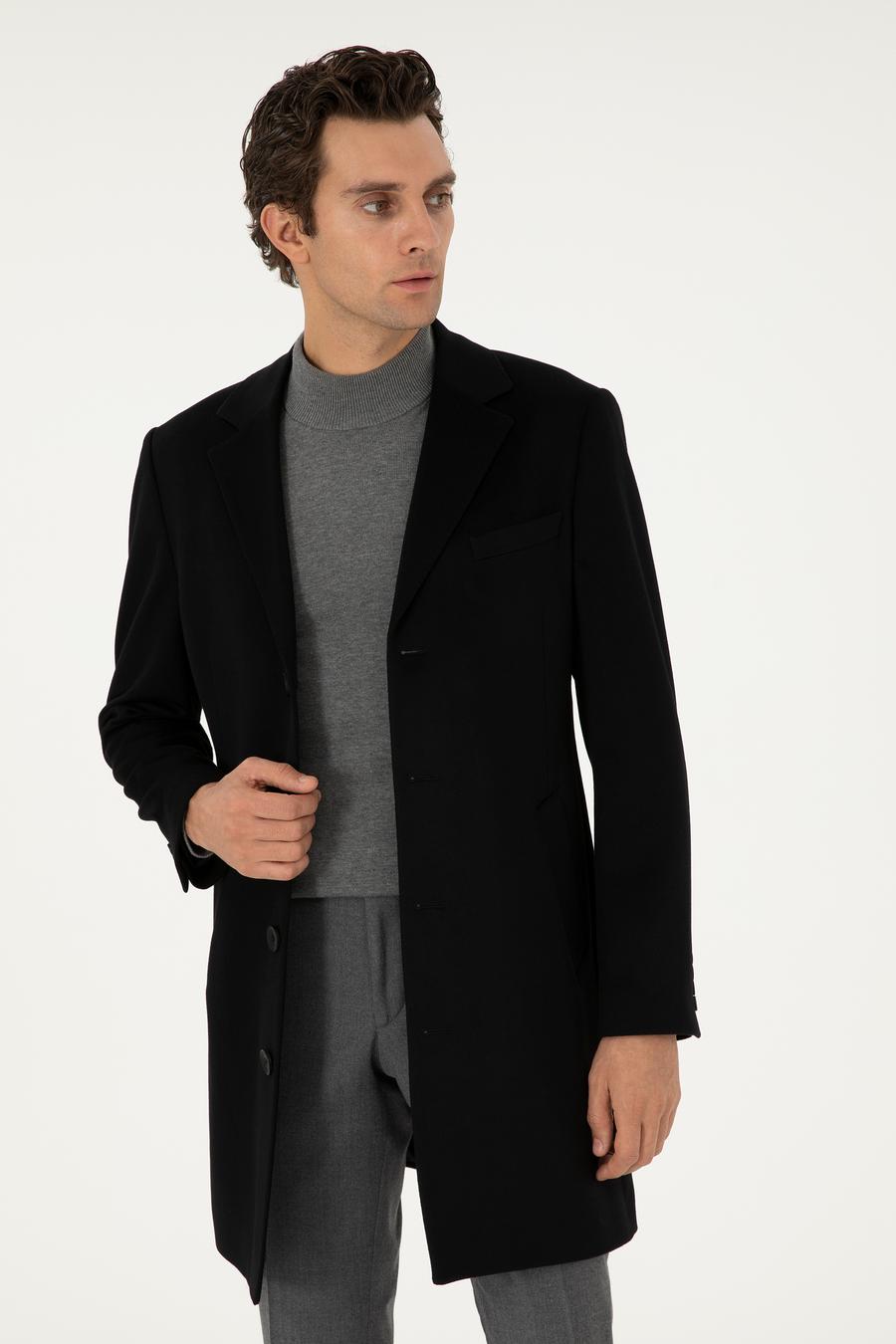 Siyah Kaşmir Slim Fit Palto - 50293726023