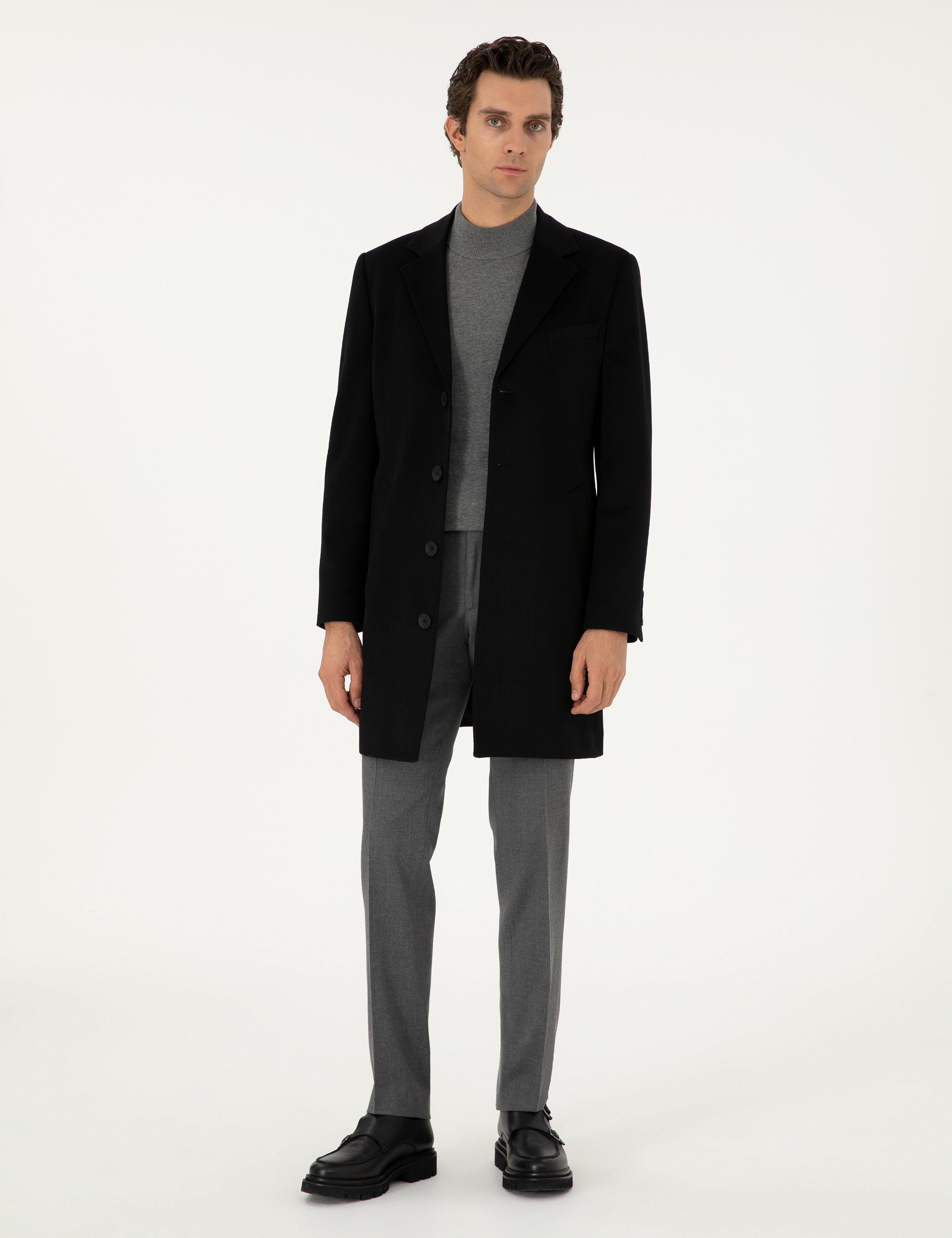 Siyah Kaşmir Slim Fit Palto - 50293726023