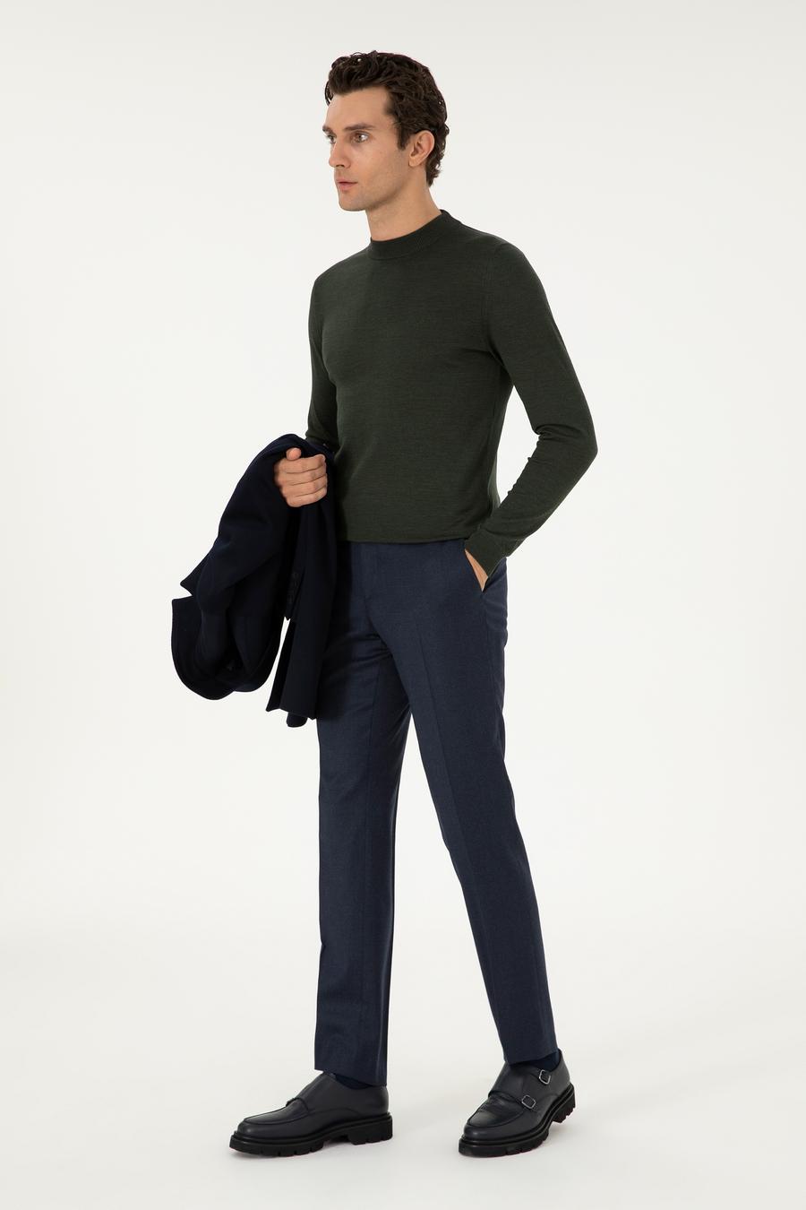 Haki Slim Fit Yün Karışımlı Çeyrek Balıkçı Yaka Basic Triko Kazak - 50296402084
