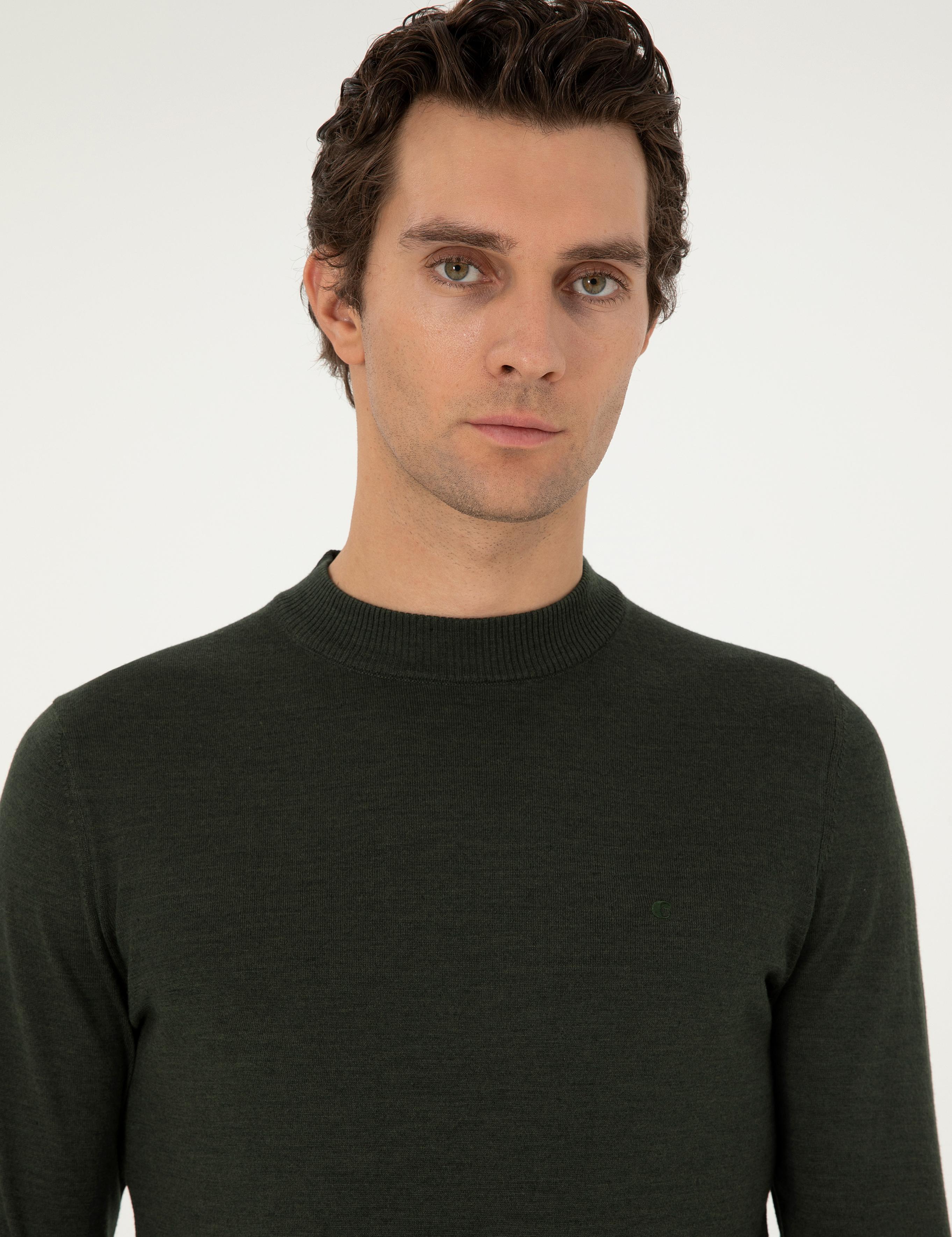 Haki Slim Fit Yün Karışımlı Çeyrek Balıkçı Yaka Basic Triko Kazak - 50296402084