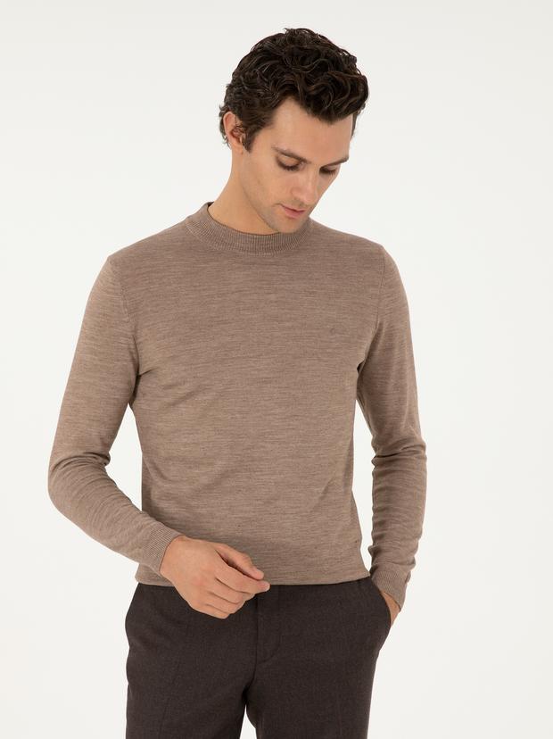 Vizon Slim Fit Yün Karışımlı Çeyrek Balıkçı Yaka Basic Triko Kazak