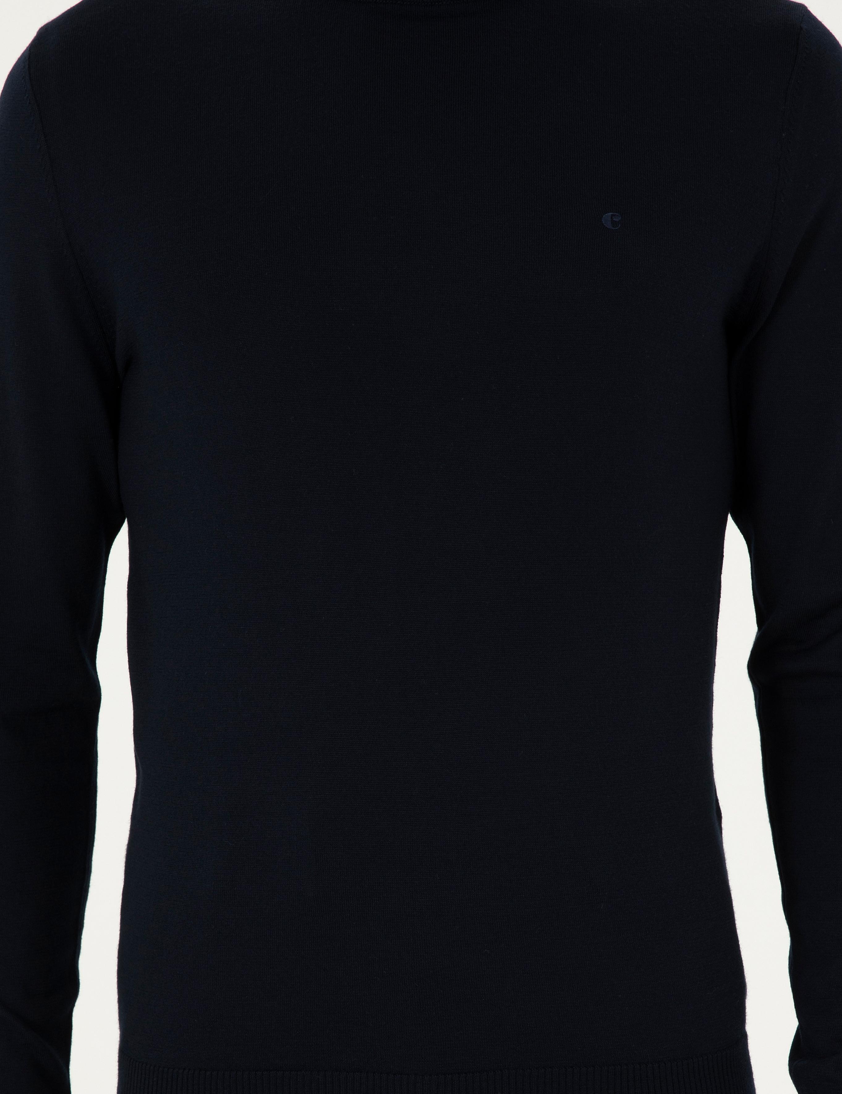 Lacivert Slim Fit Yün Karışımlı Çeyrek Balıkçı Yaka Basic Triko Kazak - 50296402044
