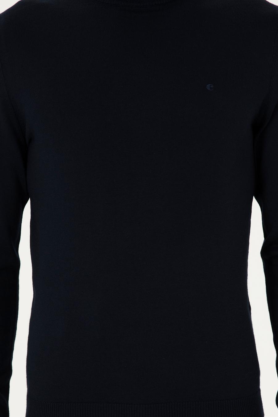 Lacivert Slim Fit Yün Karışımlı Çeyrek Balıkçı Yaka Basic Triko Kazak - 50296402044