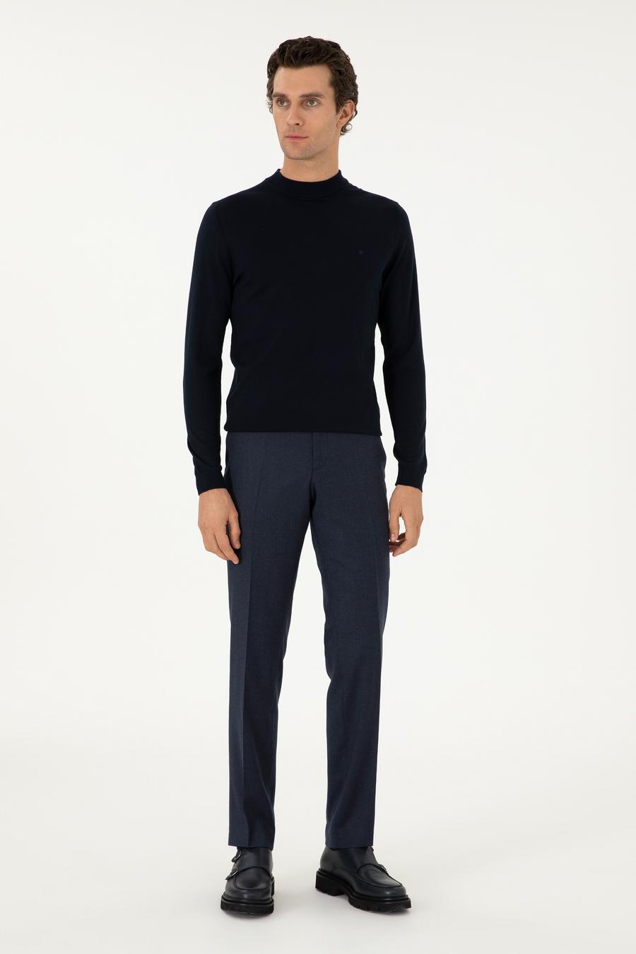Lacivert Slim Fit Yün Karışımlı Çeyrek Balıkçı Yaka Basic Triko Kazak - 50296402044