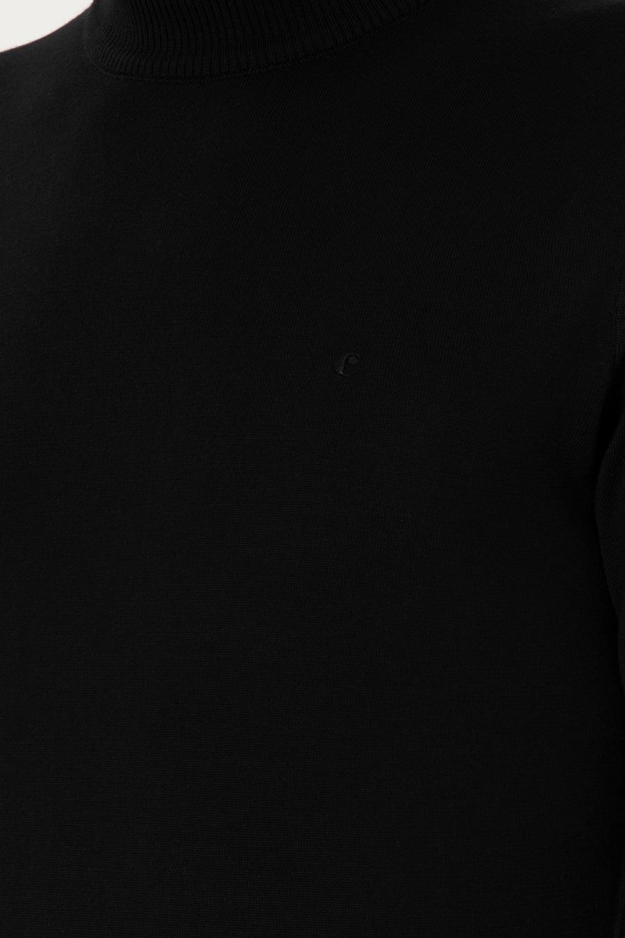 Siyah Slim Fit Yün Karışımlı Çeyrek Balıkçı Yaka Basic Triko Kazak - 50296402054