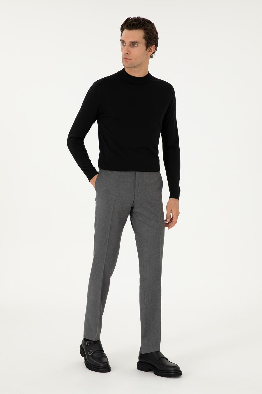 Siyah Slim Fit Yün Karışımlı Çeyrek Balıkçı Yaka Basic Triko Kazak - 50296402054