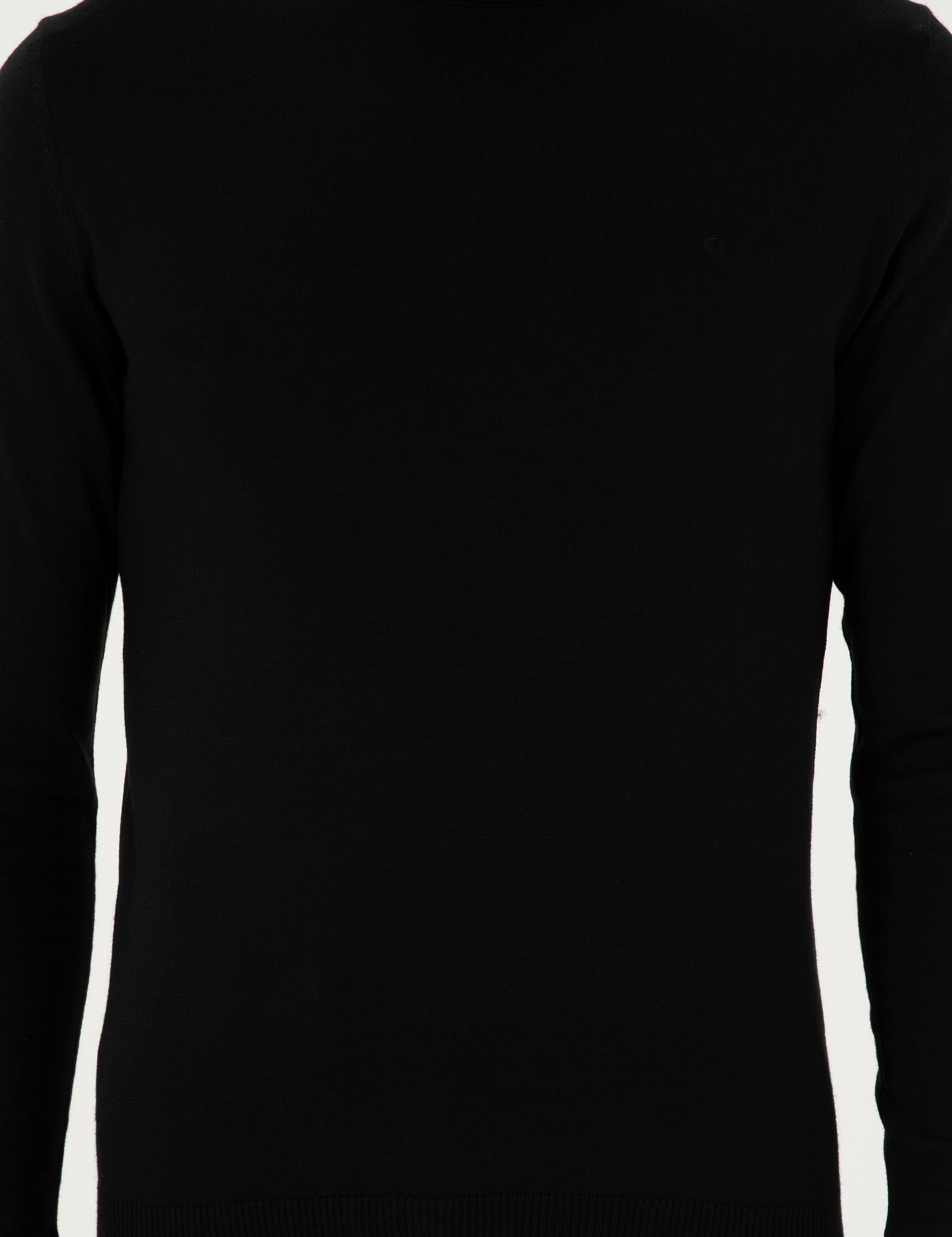 Siyah Slim Fit Yün Karışımlı Çeyrek Balıkçı Yaka Basic Triko Kazak - 50296402054