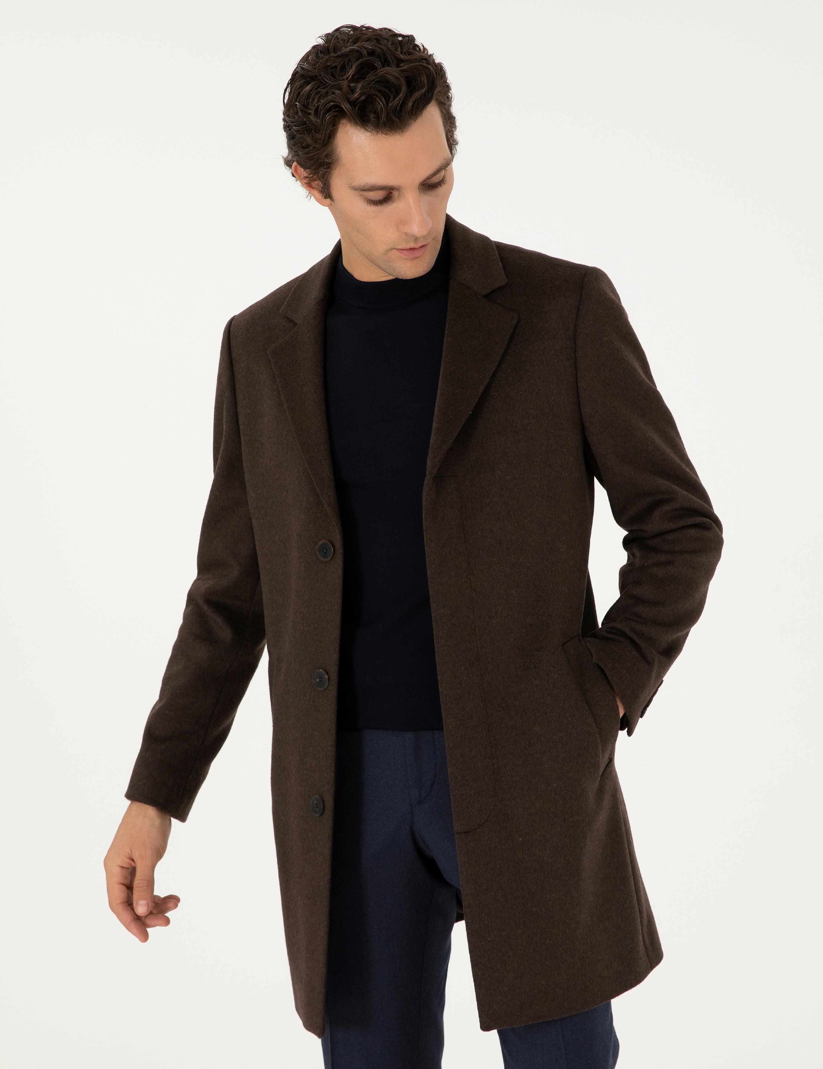 Kahverengi Slim Fit Palto - 50304686023