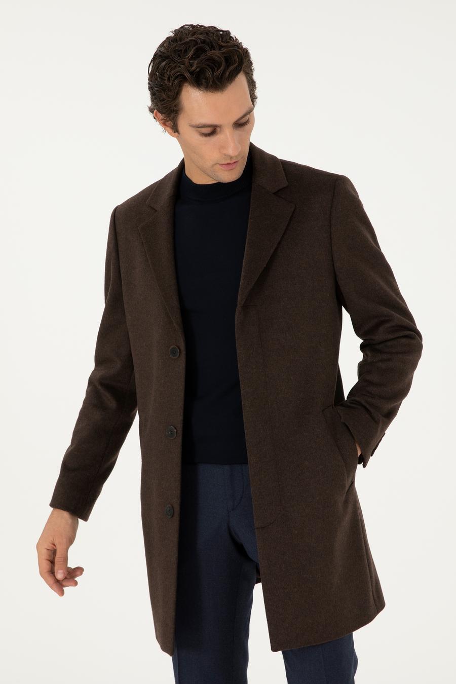 Kahverengi Slim Fit Palto - 50304686023