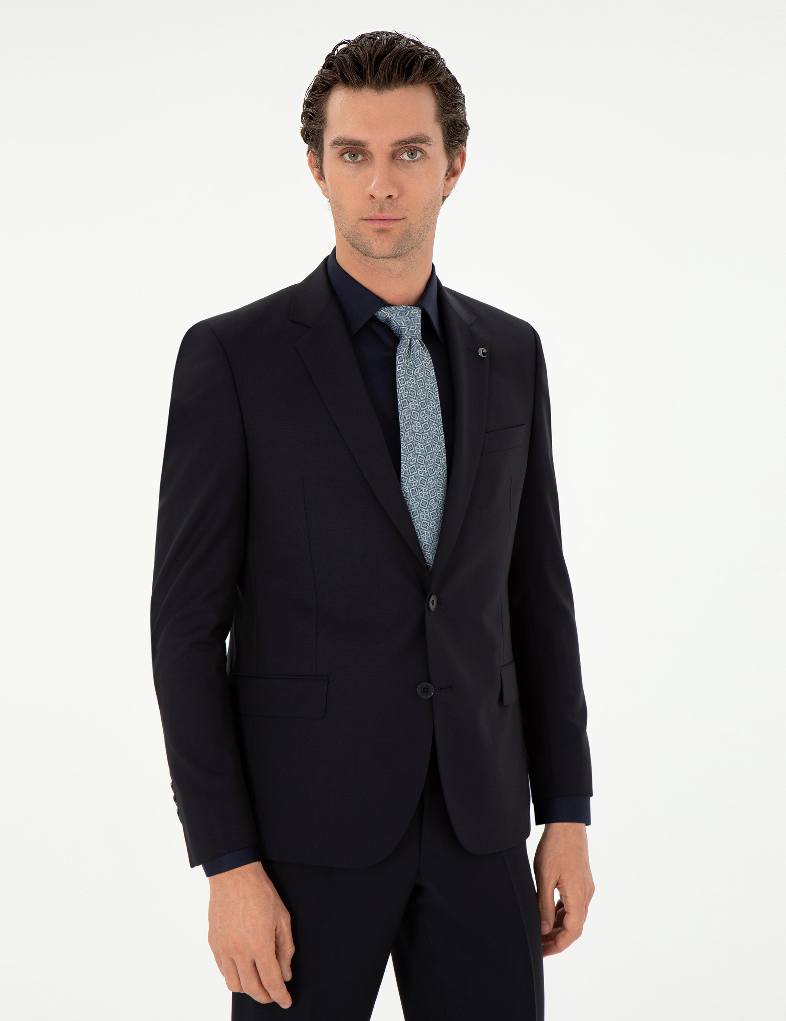 Lacivert Slim Fit %100 Yün Basic Takım Elbise - 50299348005