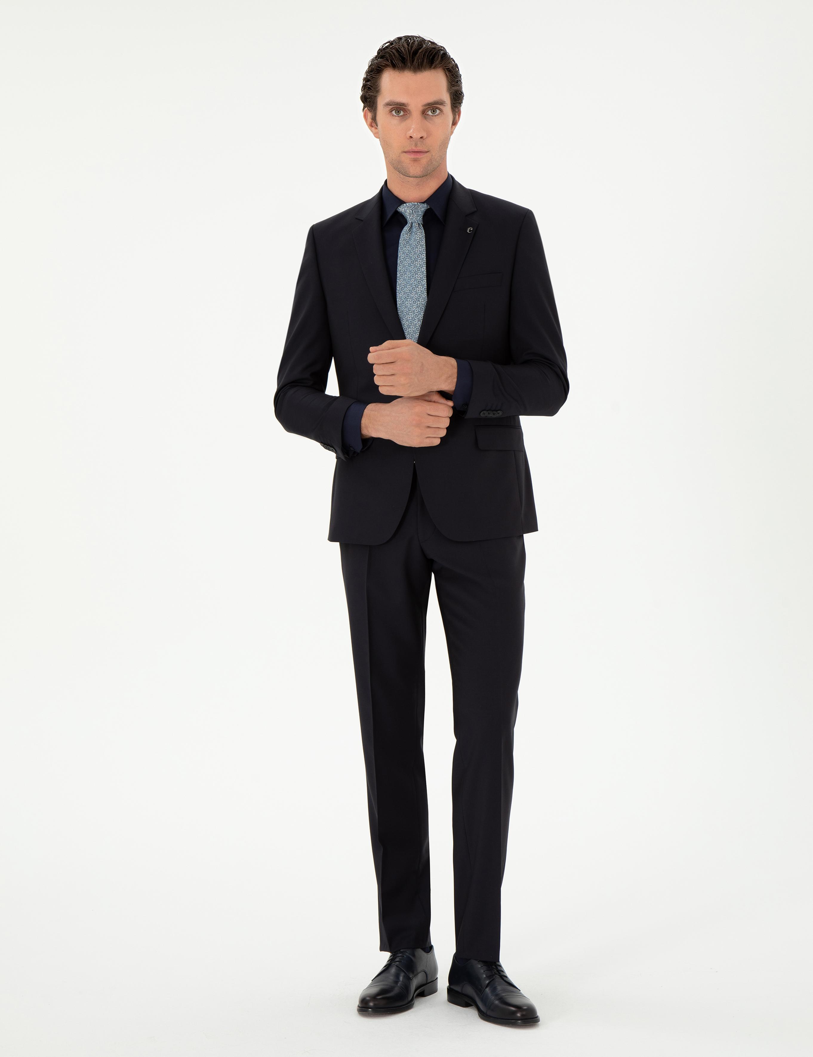 Lacivert Slim Fit %100 Yün Basic Takım Elbise - 50299348005