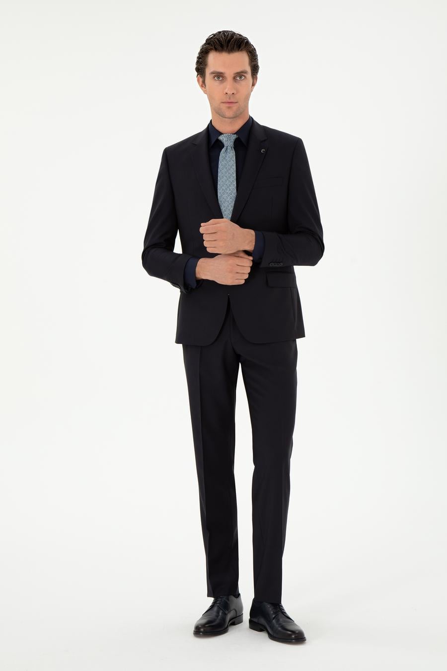 Lacivert Slim Fit %100 Yün Basic Takım Elbise - 50299348005