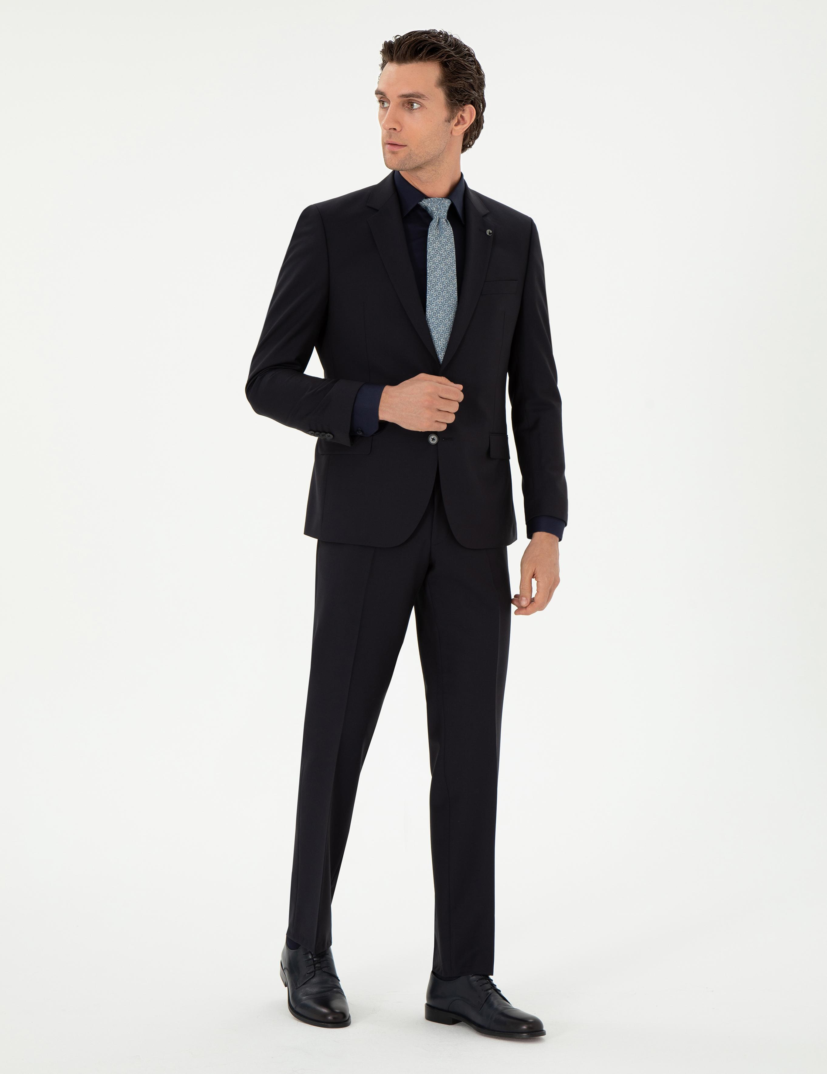 Lacivert Slim Fit %100 Yün Basic Takım Elbise - 50299348005