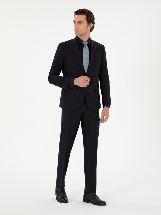 Lacivert Slim Fit %100 Yün Basic Takım Elbise