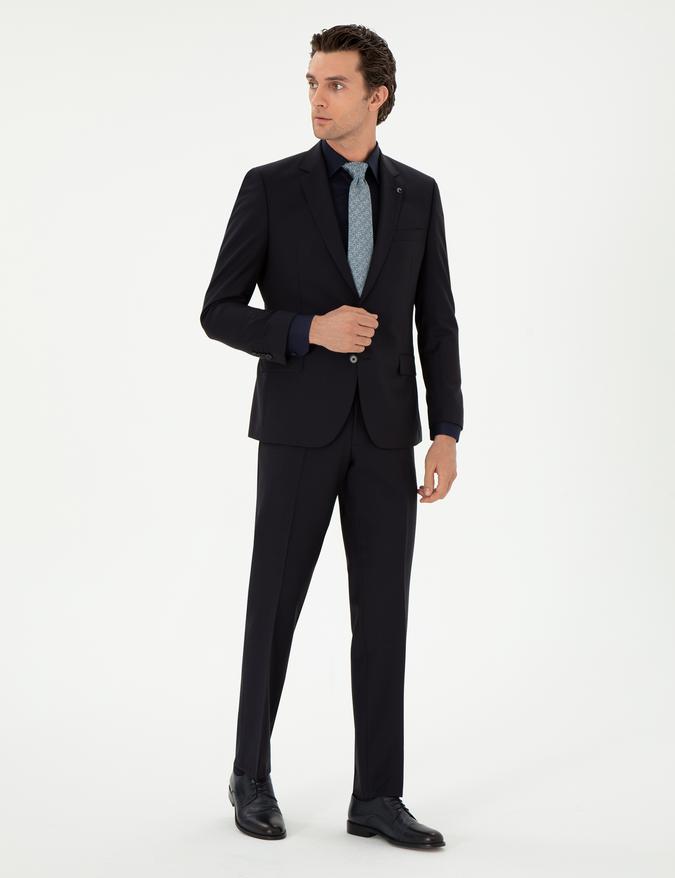 Lacivert Slim Fit %100 Yün Basic Takım Elbise