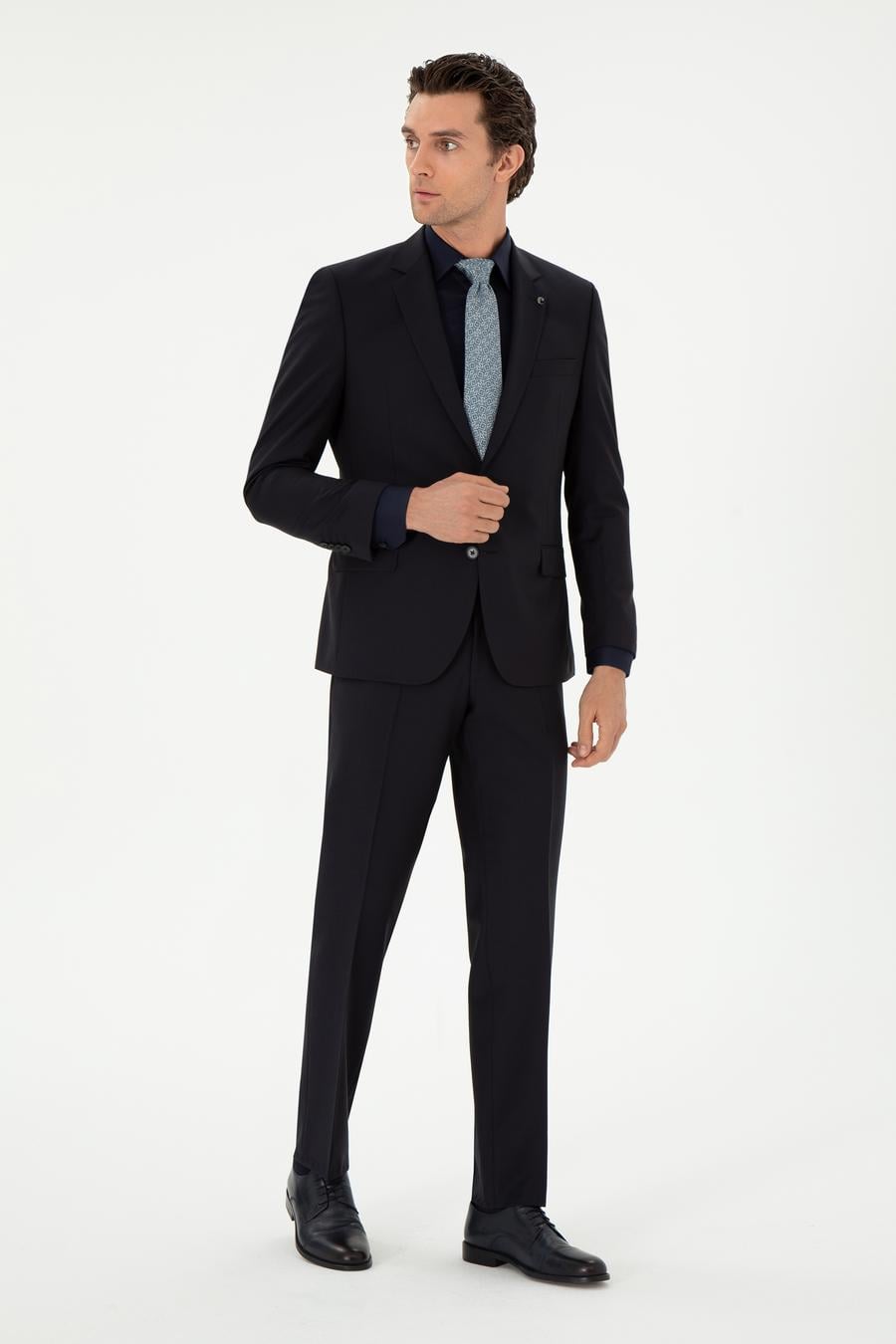 Lacivert Slim Fit %100 Yün Basic Takım Elbise - 50299348005