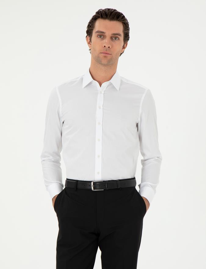 Beyaz Slim Fit Uzun Kollu Gömlek