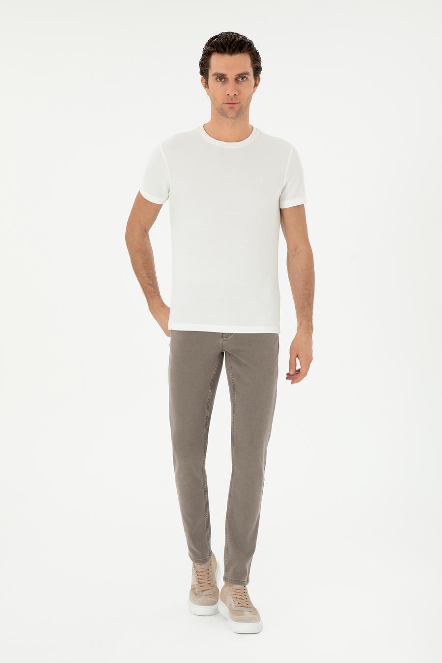 Beyaz Slim Fit Bisiklet Yaka Dokulu T-shirt - 50305097004