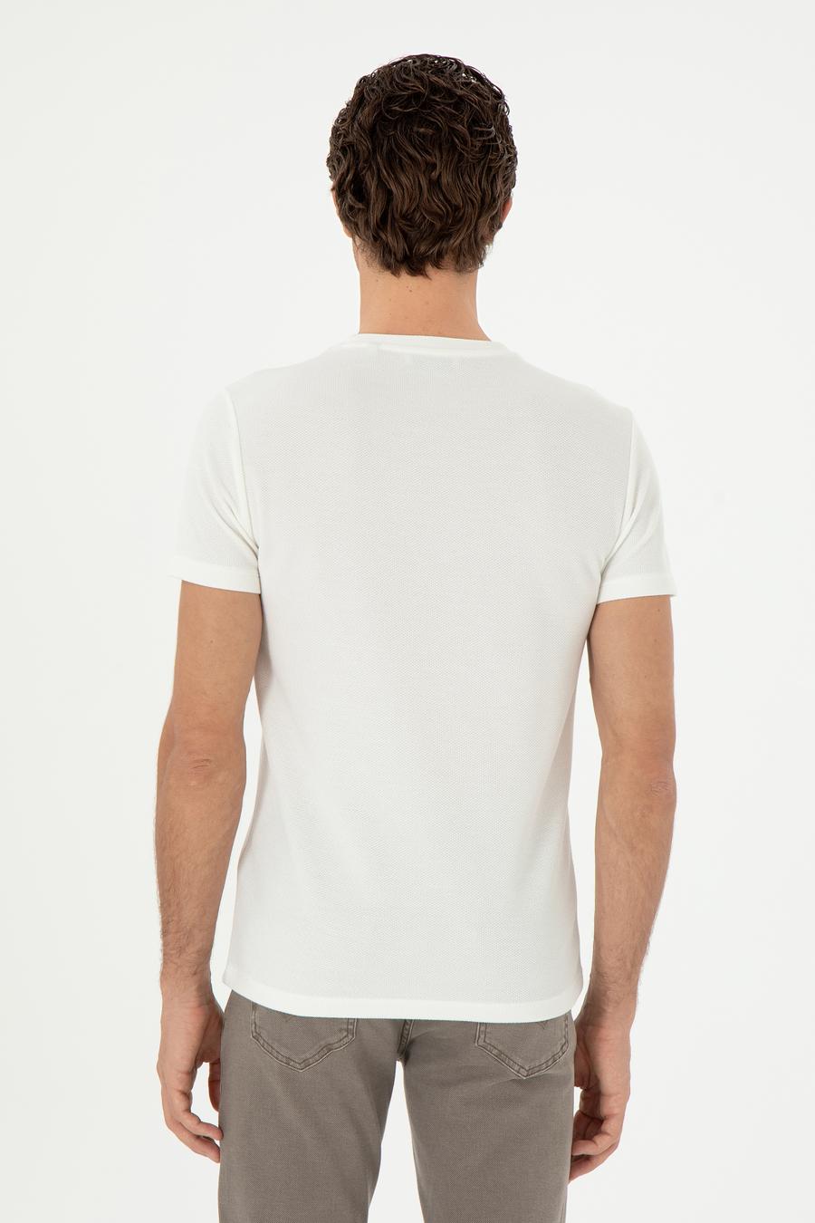 Beyaz Slim Fit Bisiklet Yaka Dokulu T-shirt - 50305097004