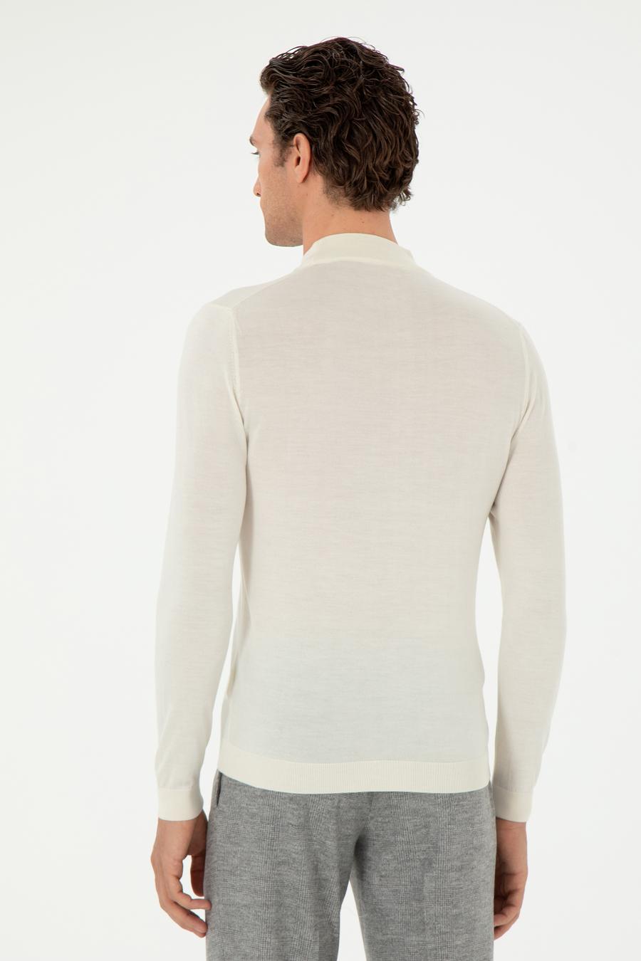 Ekru Slim Fit Kaşmir İpek Karışımlı Çeyrek Balıkçı Yaka Triko Kazak - 50296503044