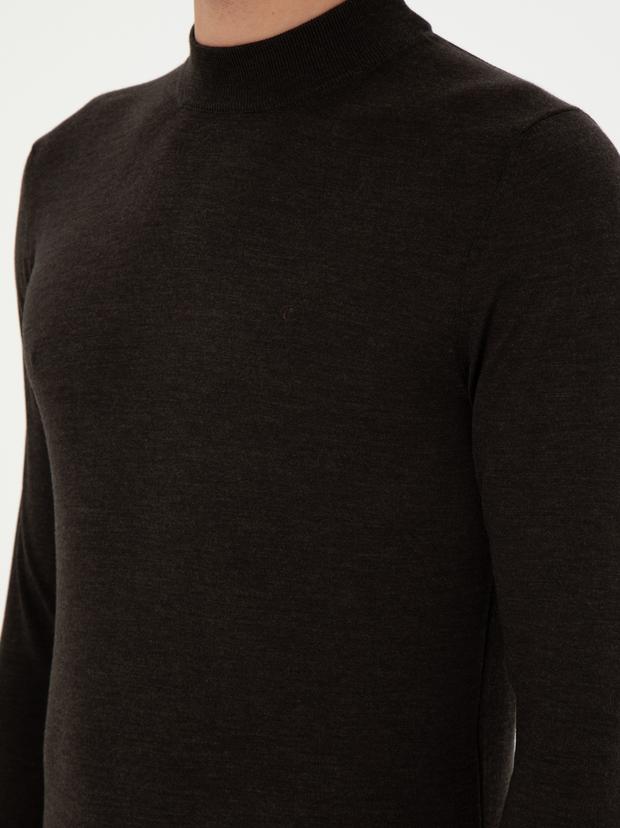 Koyu Yeşil Slim Fit Kaşmir İpek Karışımlı Çeyrek Balıkçı Yaka Triko Kazak
