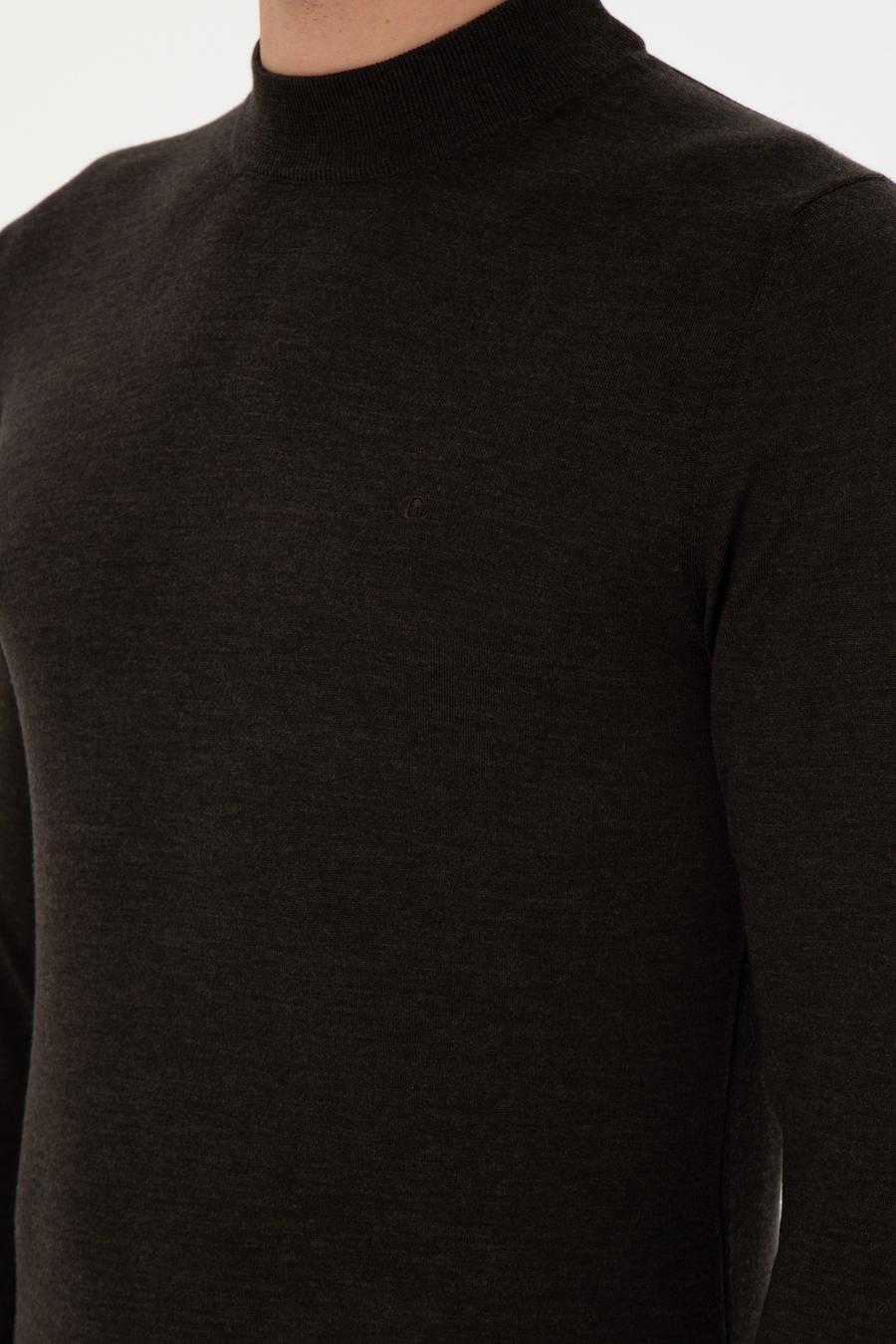 Koyu Yeşil Slim Fit Kaşmir İpek Karışımlı Çeyrek Balıkçı Yaka Triko Kazak - 50296503027