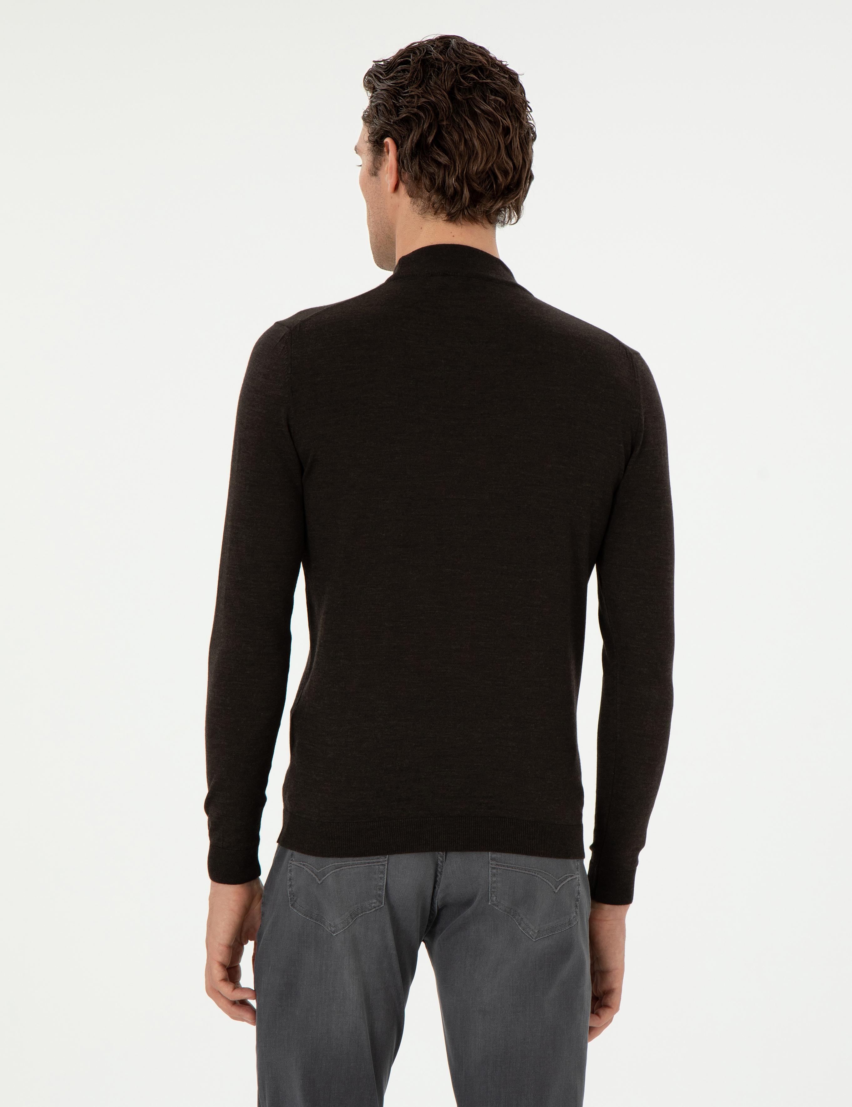 Koyu Yeşil Slim Fit Kaşmir İpek Karışımlı Çeyrek Balıkçı Yaka Triko Kazak - 50296503027