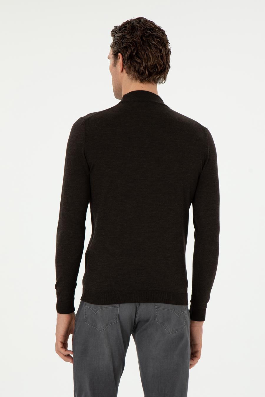 Koyu Yeşil Slim Fit Kaşmir İpek Karışımlı Çeyrek Balıkçı Yaka Triko Kazak - 50296503027
