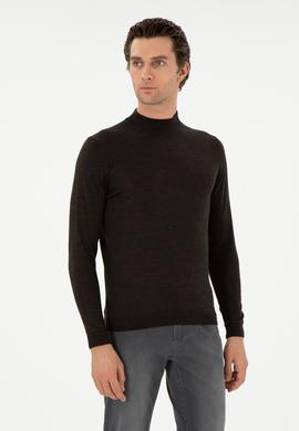 Koyu Yeşil Slim Fit Kaşmir İpek Karışımlı Çeyrek Balıkçı Yaka Triko Kazak