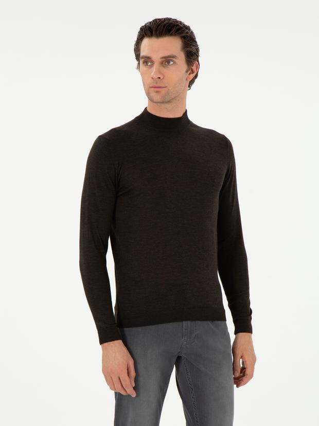 Koyu Yeşil Slim Fit Kaşmir İpek Karışımlı Çeyrek Balıkçı Yaka Triko Kazak